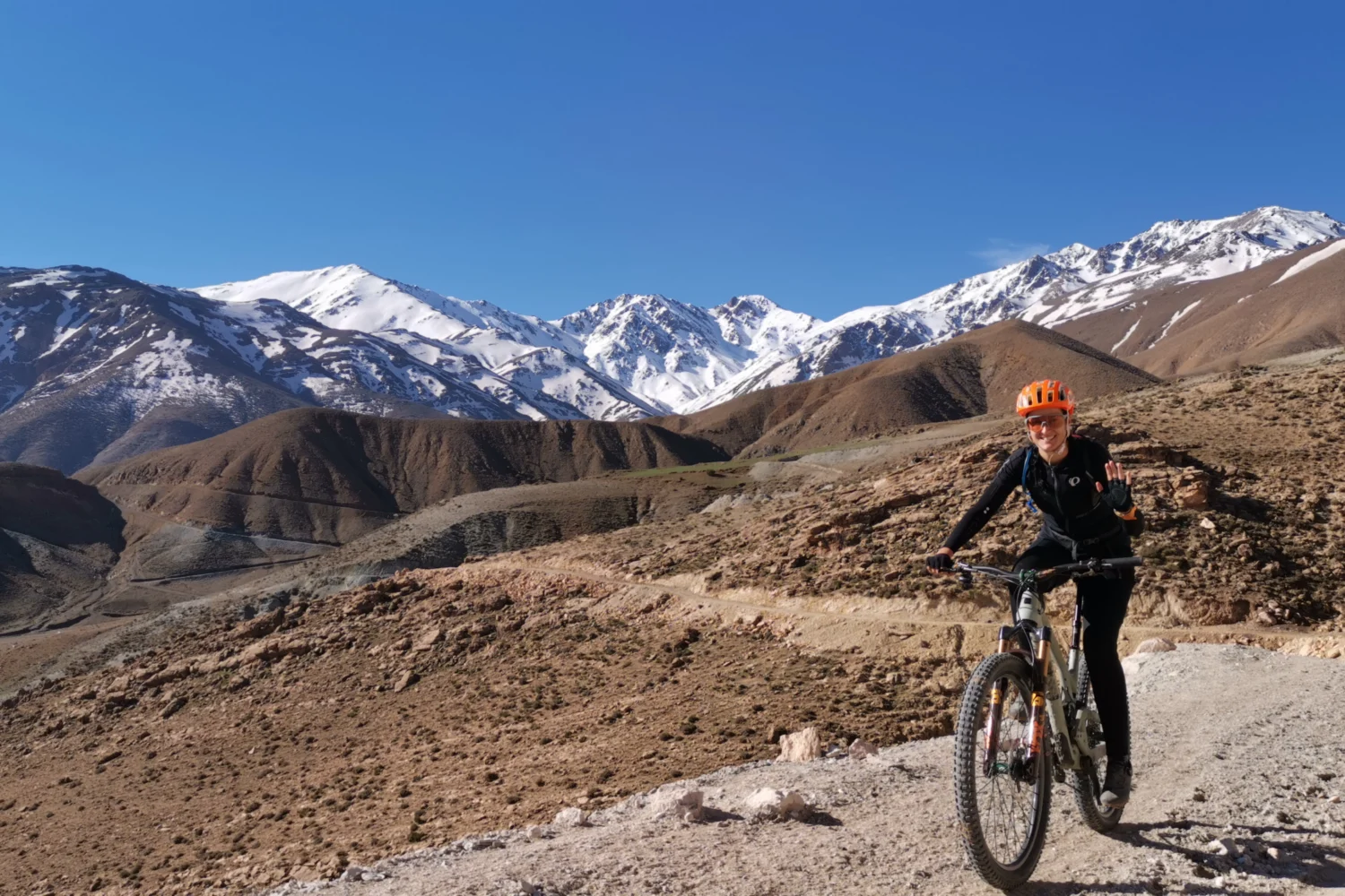 Mountains biking tour The background of the Atlas Mountains.